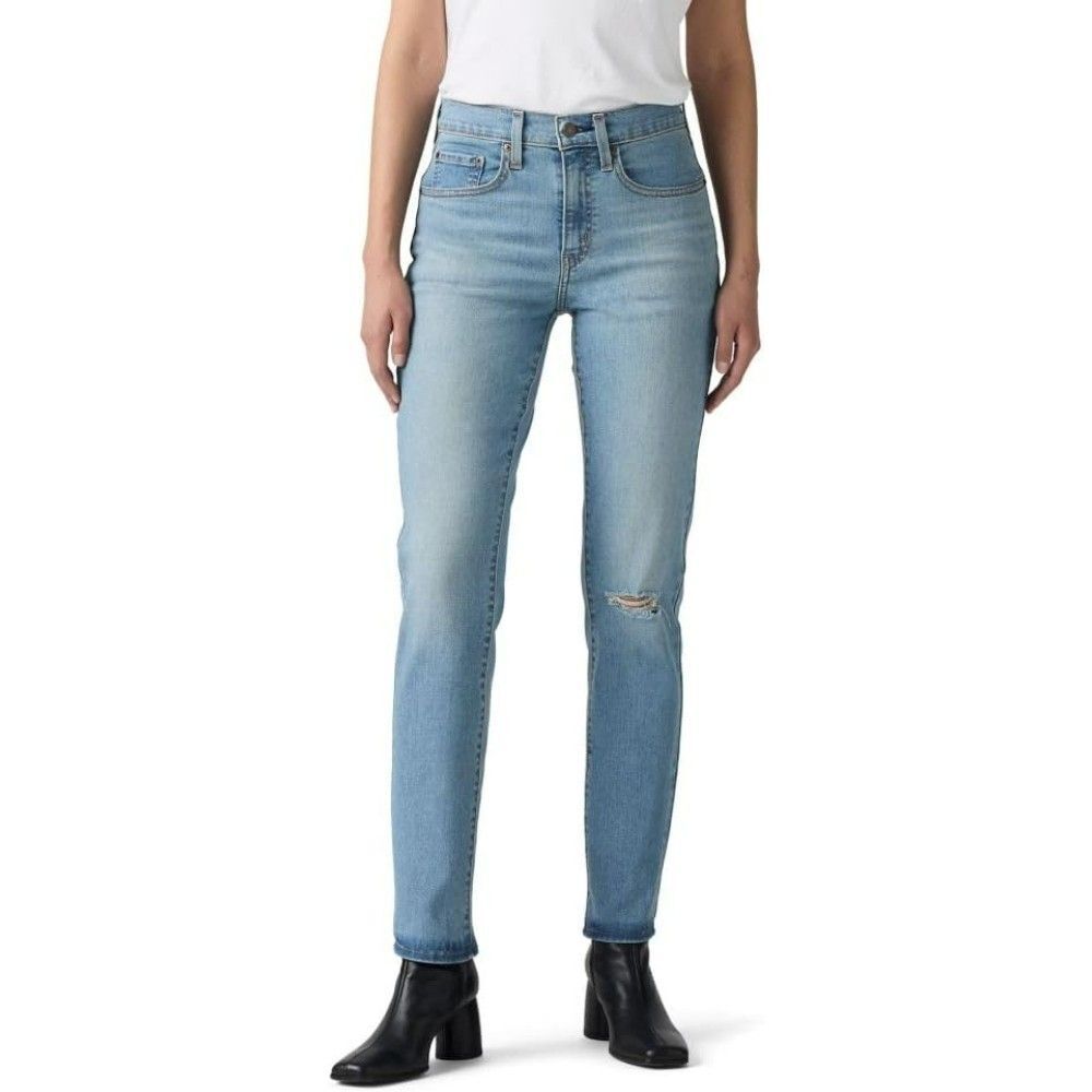 Levi's Women's 724 Straight Jeans 31"W x 32"L Blue High Rise Distressed Ankle